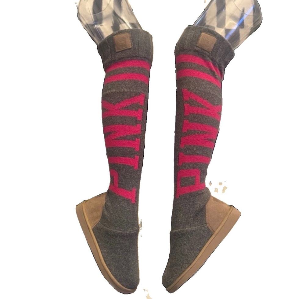 Y2K Victoria Secret Pink Mukluk Sweater Boots Womens Sz M (7-8), Pink/Grey